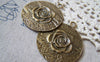 Accessories - 6 Pcs Of Antique Bronze Embossed Rose Flower Round Pendants Huge Size 38mm A5707