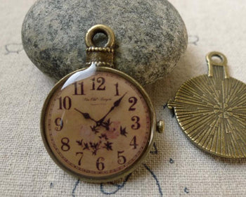 Accessories - 6 Pcs Of Antique Bronze Enamel Clock Charms Size  25x32mm A6447