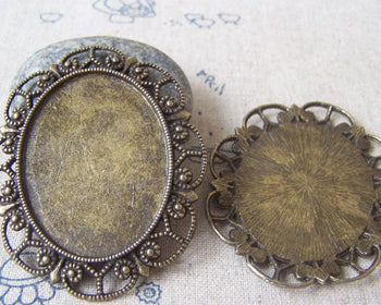 Accessories - 6 Pcs Of Antique Bronze Filigree Oval Cameo Base Bezel Settings Match 30x40mm  A4671