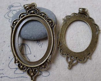 Accessories - 6 Pcs Of Antique Bronze Filigree Oval Cameo Base Bezel Settings Match 30x40mm  A7213