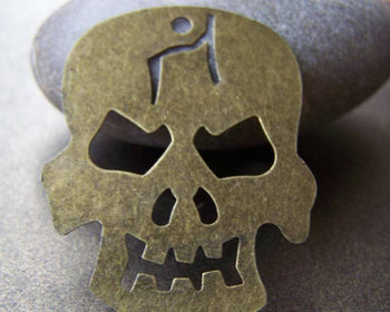 Accessories - 6 Pcs Of Antique Bronze Filigree Skull Embellishments Findings 37x49mm A3980