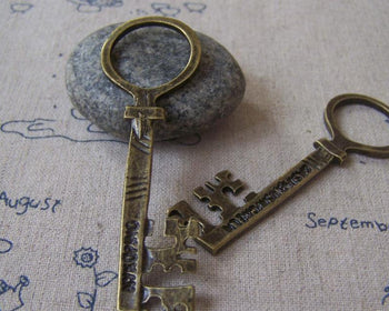 Accessories - 6 Pcs Of Antique Bronze Flat  Key Pendant  23x68mm A4272