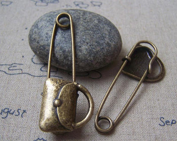Accessories - 6 Pcs Of Antique Bronze Handbag Safety Pins Broochs 11x50mm A4872