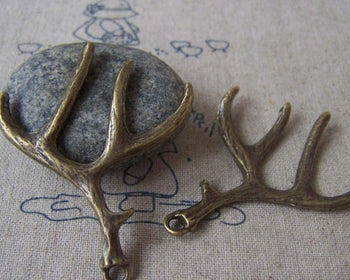 Accessories - 6 Pcs Of Antique Bronze Huge Antler Deer Horn Charms 40x52mm A4629