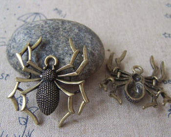 Accessories - 6 Pcs Of Antique Bronze Huge Spider Pendants Charms 30x34mm A4678