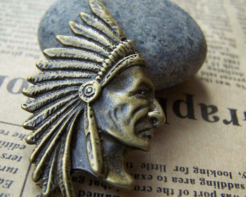 Accessories - 6 Pcs Of Antique Bronze Indian Chief Charms Pendants 30x55mm A688