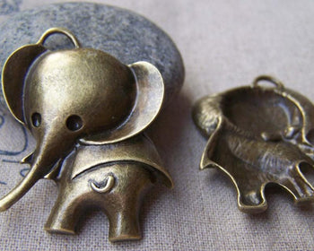 Accessories - 6 Pcs Of Antique Bronze Kawaii Baby Elephant Charms Pendants 36x37mm A659