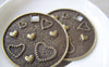 Accessories - 6 Pcs Of Antique Bronze Love Heart Round Pendants 42mm A4531
