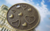 Accessories - 6 Pcs Of Antique Bronze Love Heart Round Pendants 42mm A4531