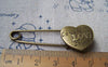 Accessories - 6 Pcs Of Antique Bronze Love Heart Safety Pin Brooch Findings 19x50mm A2952