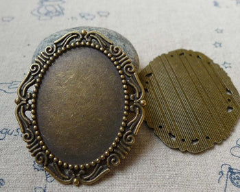 Accessories - 6 Pcs Of Antique Bronze Lovely Oval Cameo Base Settings Match 30x40mm Cabochon  A5556