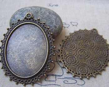 Accessories - 6 Pcs Of Antique Bronze Lovely Oval Cameo Base Settings Match 30x40mm Cameo   A2487