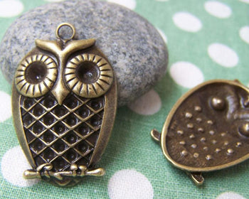 Accessories - 6 Pcs Of Antique Bronze Lovely Owl Pendants Charms 23x33mm A117