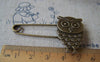 Accessories - 6 Pcs Of Antique Bronze Lovely Owl Safety Pins Broochs 11x50mm A4252