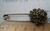 Accessories - 6 Pcs Of Antique Bronze Lovely Round Flower Safety Pins Broochs 11x50mm A2881