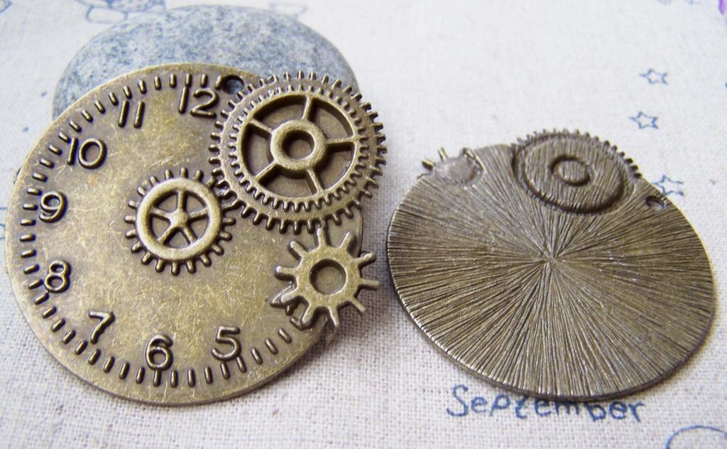 Accessories - 6 Pcs Of Antique Bronze Mechanical Clock Pendants 43x46mm A2891