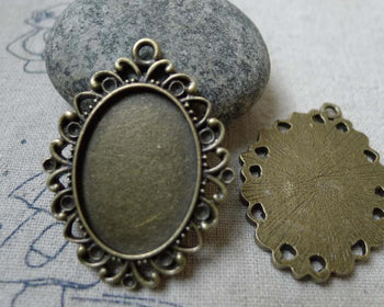 Accessories - 6 Pcs Of Antique Bronze Oval Cameo Base Pendants Match 18x25mm Cabochon A6143