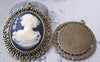 Accessories - 6 Pcs Of Antique Bronze Oval Cameo Base Pendants Tray Match 30x40mm Cabochon A3528