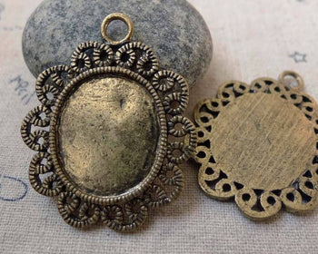 Accessories - 6 Pcs Of Antique Bronze Oval Cameo Base Settings Match 19x22mm Cabochon  A6218