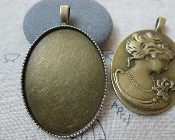 Accessories - 6 Pcs Of Antique Bronze Oval Victorian Lady Back Cameo Base Settings Match 30x40mm Cabochon A7146