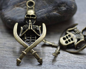 Accessories - 6 Pcs Of Antique Bronze Skeleton Pendants Charms 29x61mm  A7773