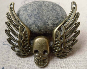 Accessories - 6 Pcs Of Antique Bronze Skull Wings Connectors Pendants 45x53mm A6413