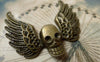 Accessories - 6 Pcs Of Antique Bronze Skull Wings Connectors Pendants 45x53mm A6413