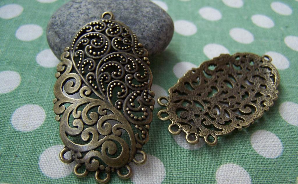 Accessories - 6 Pcs Of Antique Bronze Swirly Flower Oval Chandelier Pendant  28x50mm A406
