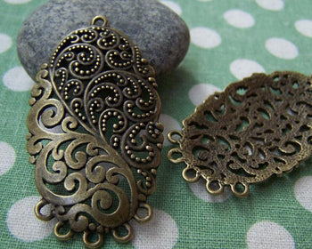 Accessories - 6 Pcs Of Antique Bronze Swirly Flower Oval Chandelier Pendant  28x50mm A406