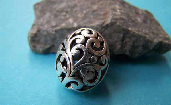Accessories - 6 Pcs Of Antique Silver 3D Filigree Swirly Oval Beads  14x17mm A1017