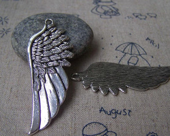 Accessories - 6 Pcs Of Antique Silver Feather Wing Charms Pendants 22x54mm A3235