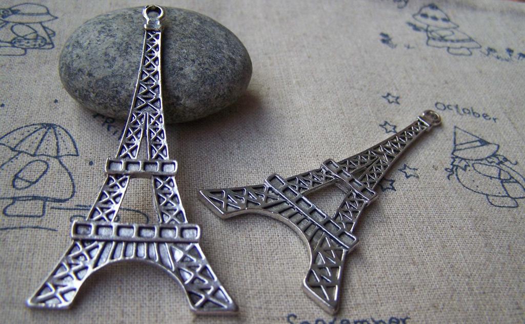 Accessories - 6 Pcs Of Antique Silver Huge Eiffel Tower Charms Pendants Double Sided 35x68mm A1658