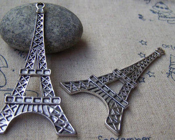 Accessories - 6 Pcs Of Antique Silver Huge Eiffel Tower Charms Pendants Double Sided 35x68mm A1658