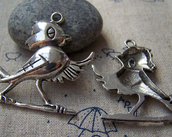 Accessories - 6 Pcs Of Antique Silver Lovely Bird Pendants Charms 40x41mm A833