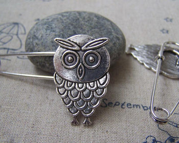 Accessories - 6 Pcs Of Antique Silver Lovely Owl Safety Pins Broochs 11x50mm A2883