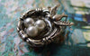 Accessories - 6 Pcs Of Antique Silver Mother Bird And Three Eggs In Nest Charms Pendants 24x24mm A5524