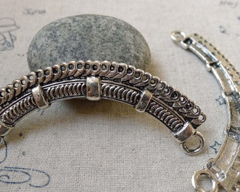 Accessories - 6 Pcs Of Antique Silver Multiple Loops Curved Bar Connectors  14x69mm A6108