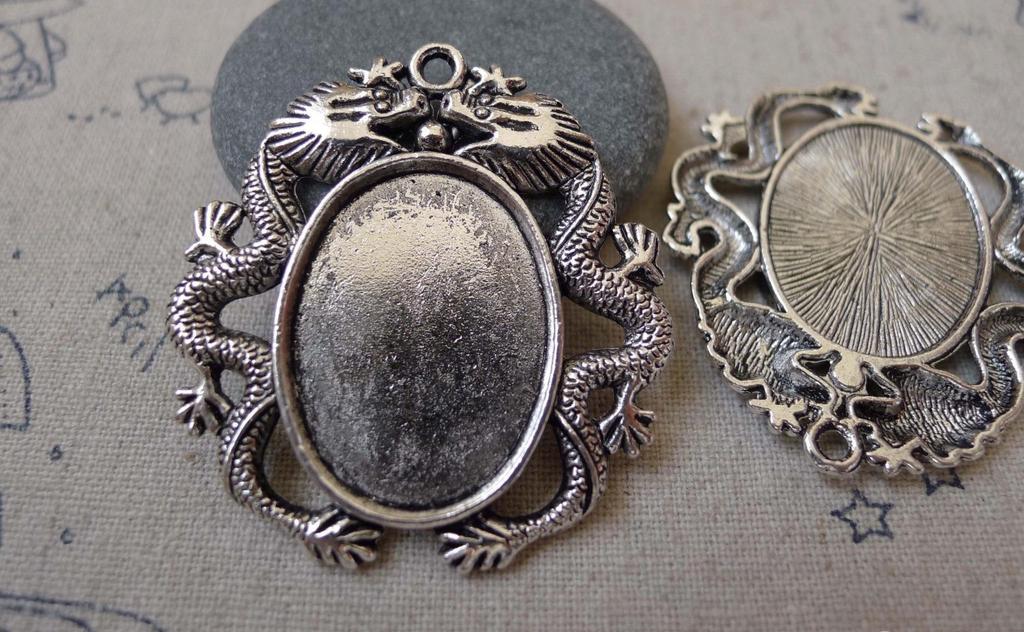 Accessories - 6 Pcs Of Antique Silver Oval Cameo Base Settings Match 18x25mm Cabochon  A7473