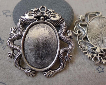 Accessories - 6 Pcs Of Antique Silver Oval Cameo Base Settings Match 18x25mm Cabochon  A7473