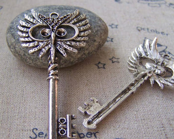 Accessories - 6 Pcs Of Antique Silver Owl Key Pendants Charms 28x56mm A1842