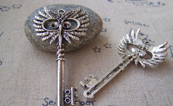 Accessories - 6 Pcs Of Antique Silver Owl Key Pendants Charms 28x56mm A1842