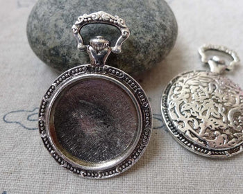 Accessories - 6 Pcs Of Antique Silver Pocket Watch Round Base Pendants Match 19.5mm Cabochon A6674