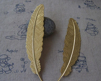 Accessories - 6 Pcs Of Gold Color Brass Feather  Huge Size 24x110mm A2346