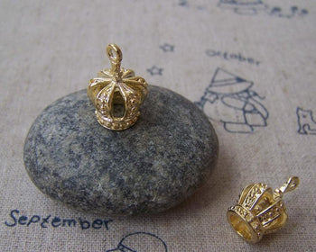Accessories - 6 Pcs Of Gold Plated Brass Filigree 3D Crown Charms 13x19mm A5018