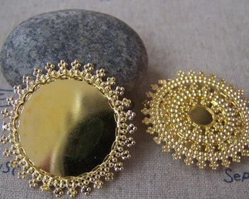 Accessories - 6 Pcs Of Gold Tone Brass Filigree Flower Round Bases Match 25mm Cameo A4488
