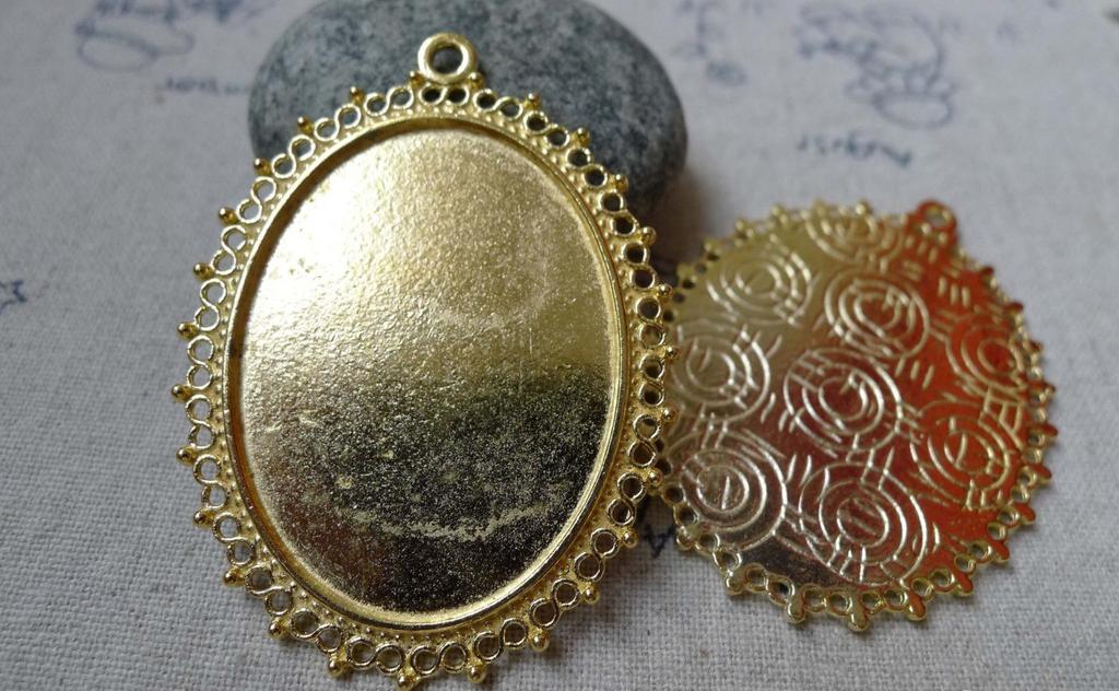 Accessories - 6 Pcs Of Gold Tone Oval Cameo Base Settings Match 30x40mm Cabochon A6092
