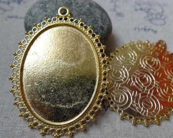 Accessories - 6 Pcs Of Gold Tone Oval Cameo Base Settings Match 30x40mm Cabochon A6092