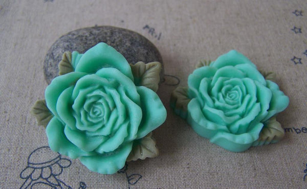 Accessories - 6 Pcs Of Resin Green Rose Flower Cameo 40mm A4648