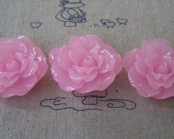 Accessories - 6 Pcs Of Resin Jelly Pink Flower Cameo Cabochon 37mm A609
