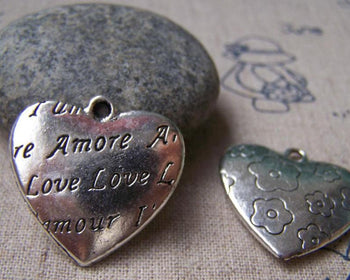 Accessories - 6 Pcs Of Tibetan Silver Love Heart Charms Pendants 25x26mm A1377